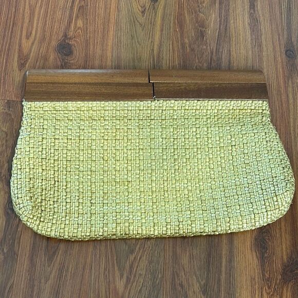 Saks Fifth Avenue unique vintage wood and Rafia large clutch handbag - Picture 1 of 6
